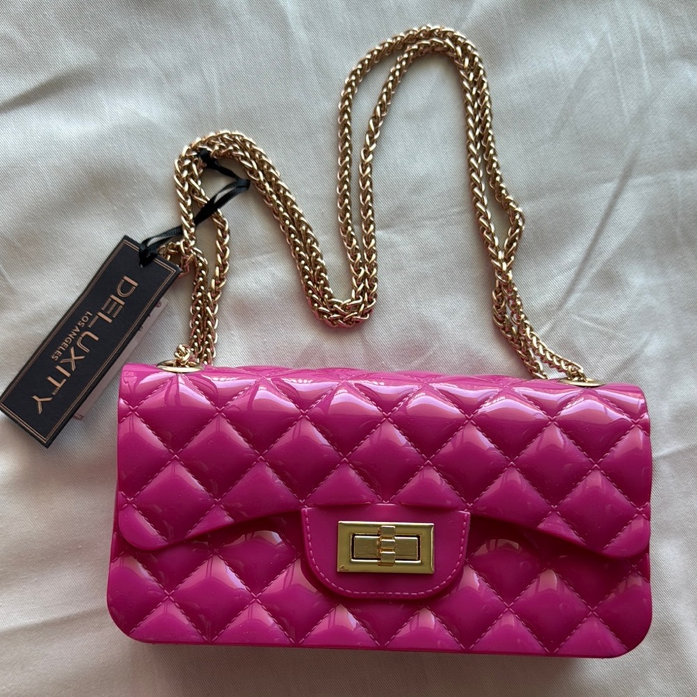 Luxurious Quilted Pink and Gold Shoulder Bag